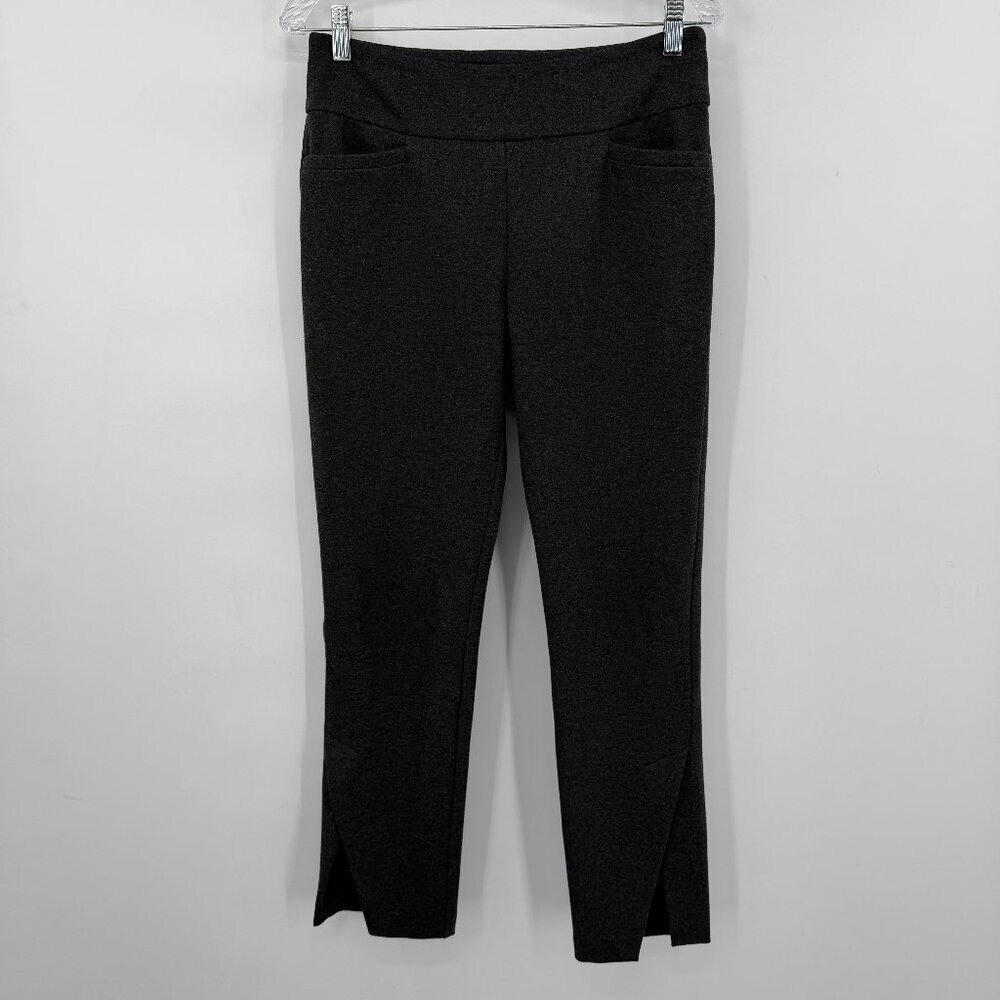 UP! Heather Gray Pull On Stretch Pants Ankle Slit Hem Size 8